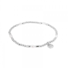 Biba pearl armband kleur zilver wit kralen 3mm