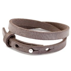 smalle leren armband kleur graphite brown dubbel
