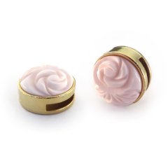 Slider goud met cabochon carved rose shiny soft pink