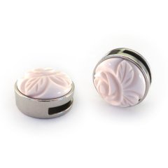 Slider zilver met cabochon carved rose shiny soft pink