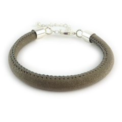 Armband gestikt imitatie leer metallic Taupe brown