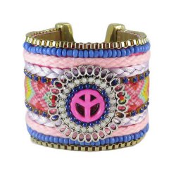 Ibiza armband breed roze blauw