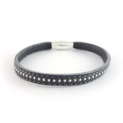 Leren armband ballchain grey