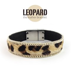 Leren armband leopard