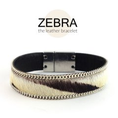 Leren armband zebra