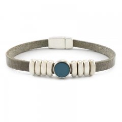 Leren armband lightgrey blue