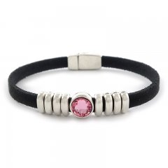 Leren armband puntsteen roze