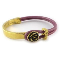 love armband goud metallic roze bloem