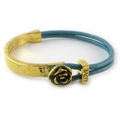 love armband goud petrol blue bloem