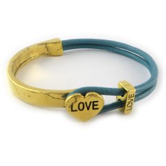 love armband goud petrol blue hart love