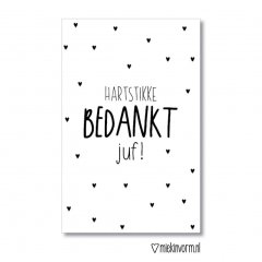 minikaart met de tekst bedankt juf