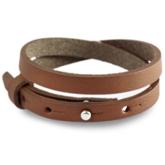 Smalle leren armband kleur brandy brown dubbel