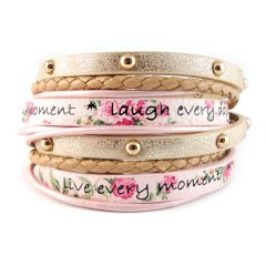 Wikkelarmband live every moment roze